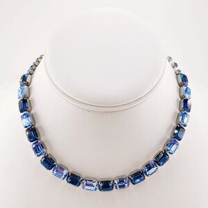 WEISS Vintage light and dark blue rhinestone choker necklace 1950s 1960s jewelry